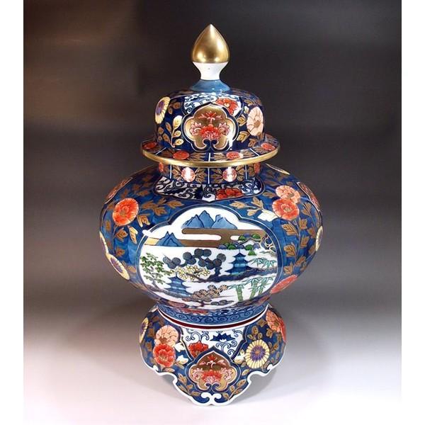 有田焼 金襴手景図飾り沈香壺｜陶芸作家 藤井錦彩 作 : 有田焼 藤井錦