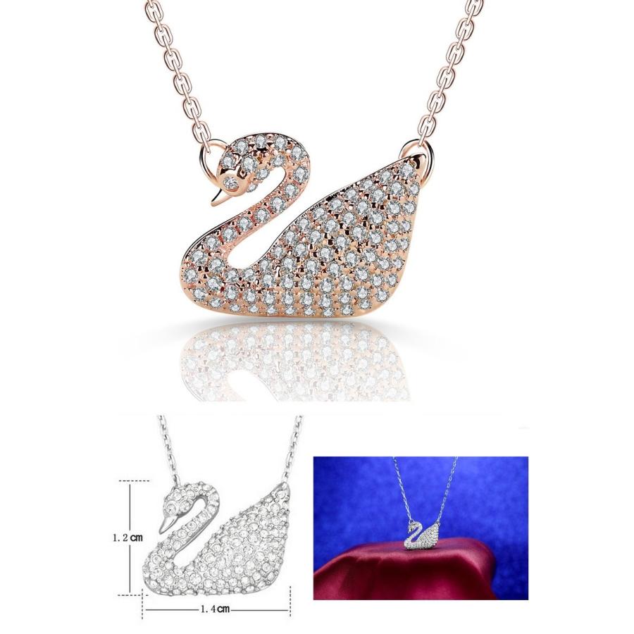 ネックレス スワロフスキー パヴェ 白鳥 スワン シルバー925 ピンク