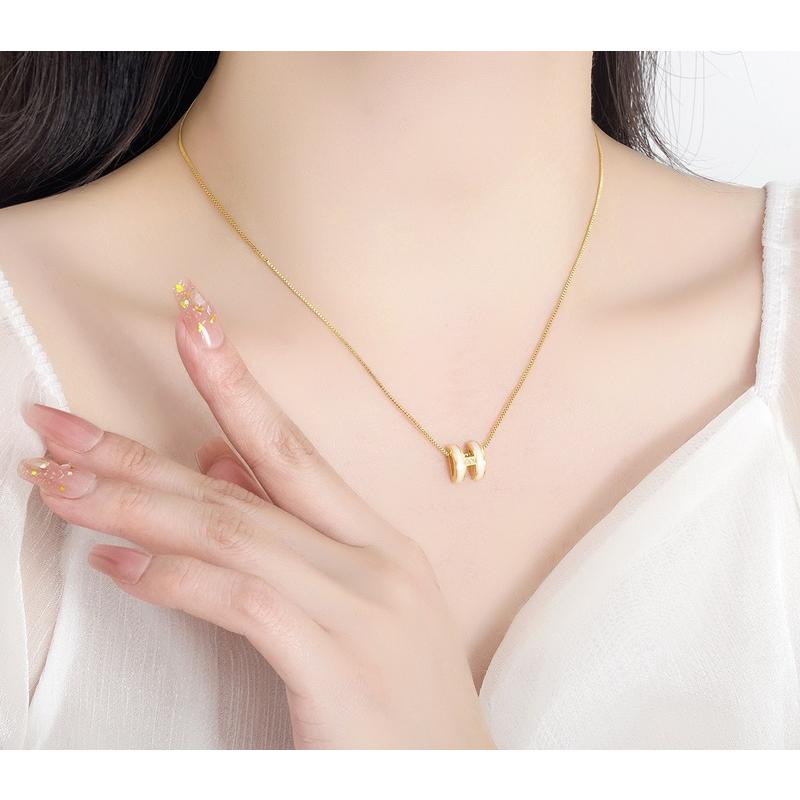 ネックレス アルファベット H文字 H型 Hモチーフ イニシャル イエロー