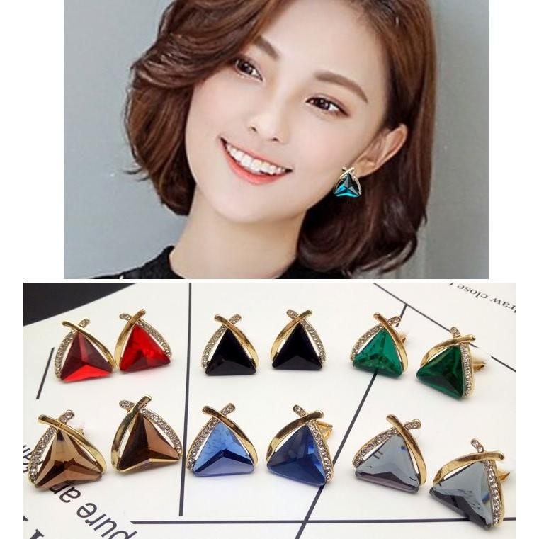 イヤリング 水晶 ラインストーン ビジュー 三角形 大粒 大ぶり 存在感