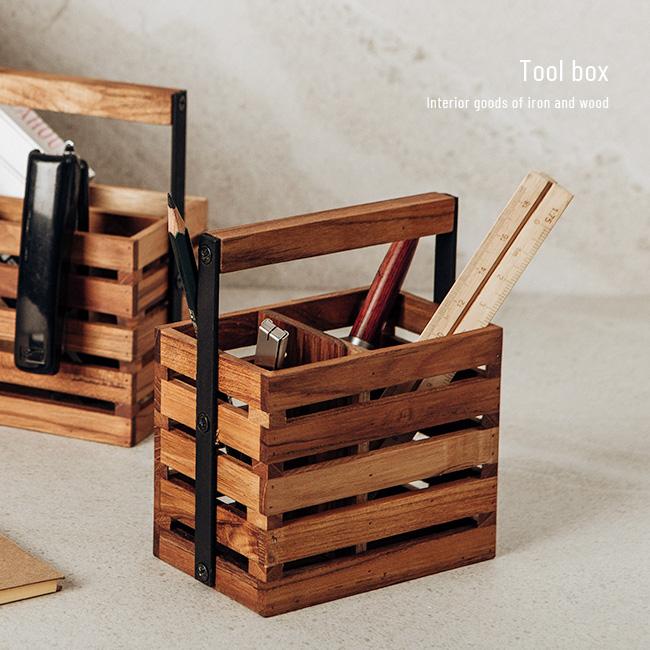 ツールボックス AZ-05(文房具 おしゃれ 収納ケース 木製 持ち運び 木
