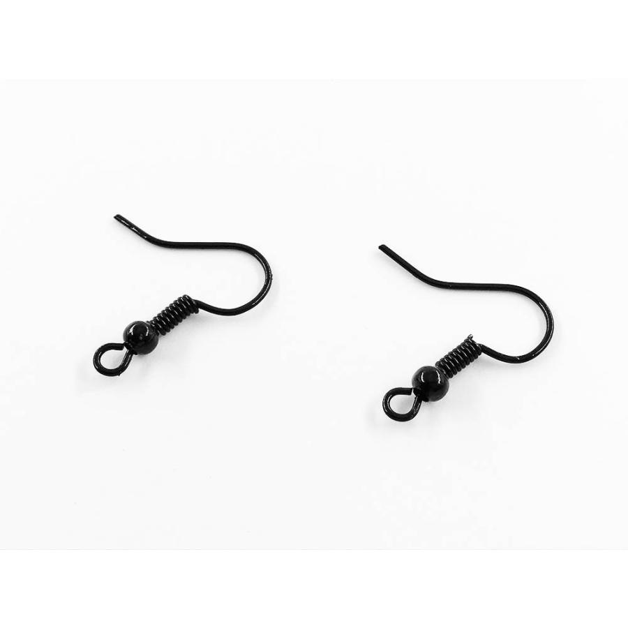 ピアスフック パーツ 丸玉 コイル 付き ブラック 200個 19x17 フック