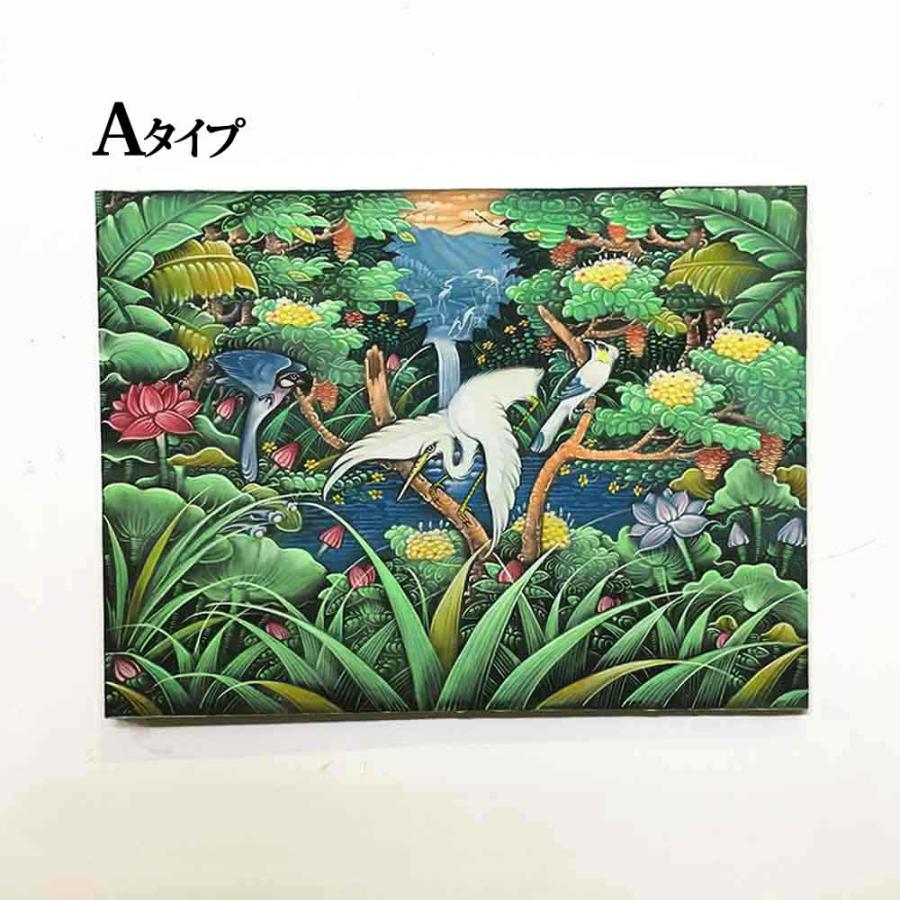 バリ絵画 鳥の絵 W80×H60cm 花鳥風月 絵画 アートパネル 緑 バリ雑貨