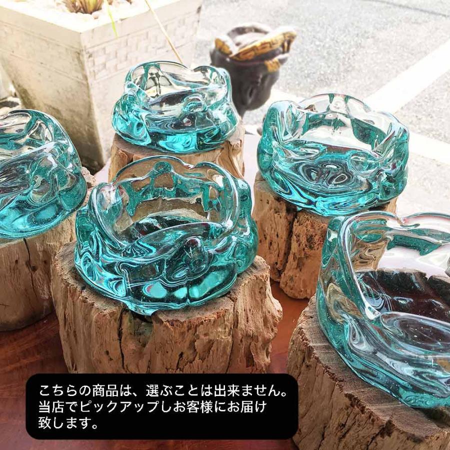 アジアン雑貨 灰皿 ガラス スタンド付 ブルーグリーン ガラスの