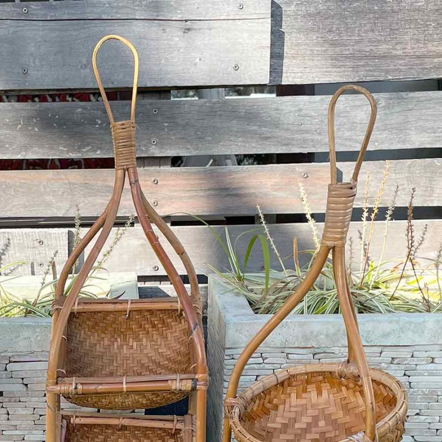 ラタン 3段 シェルフ コーナーラック H80cm 竹製品 バンブーインテリア