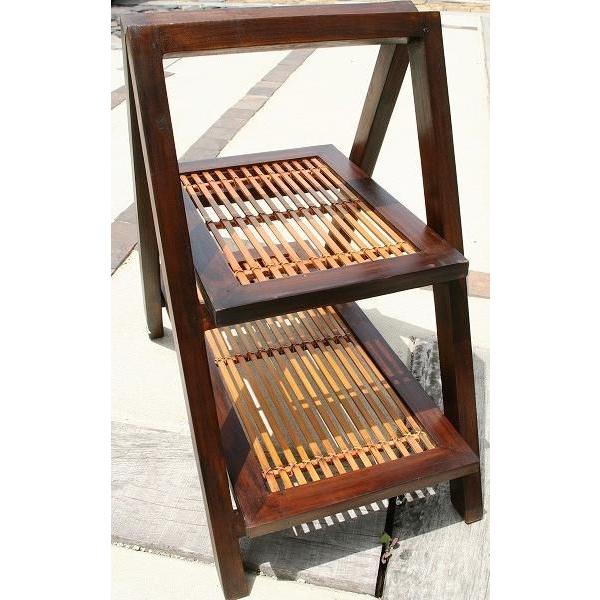 アジアン家具 2段ラック チーク バンブー バリ島 オリジナル バリ島