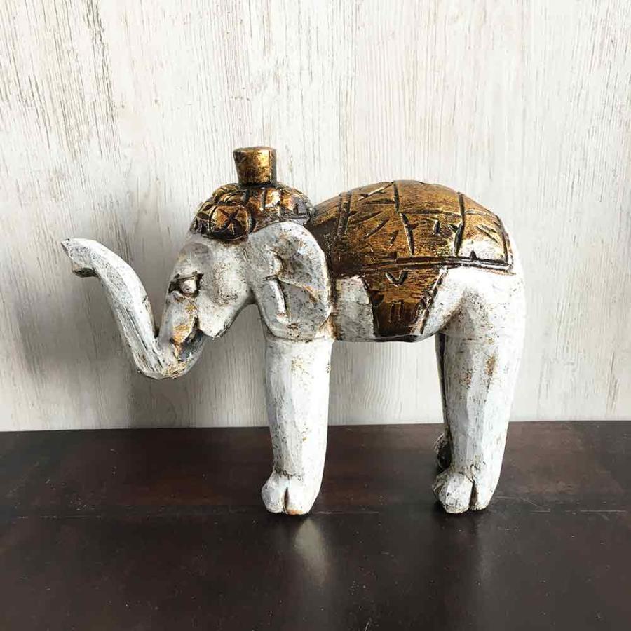 バリ島製 象 置物 H25cm ホワイトゴールド アニマル 小物 バリ島