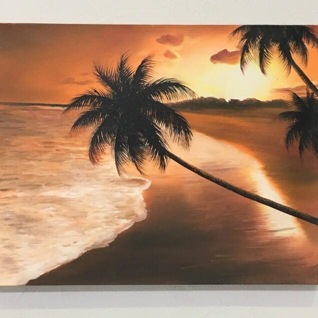 海の絵 ヤシの木 サンセット ビーチ 絵画 W50×H40cm (1170-3) 海 波の