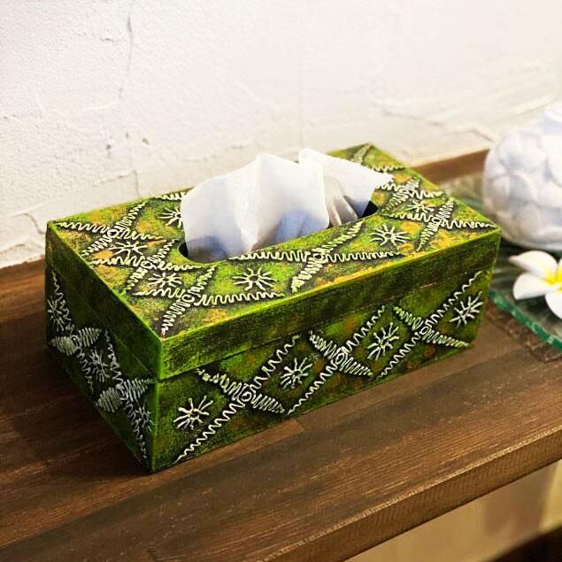 ティッシュケース 木製 アンティーク風 キラキラ ティッシュBOX 金緑