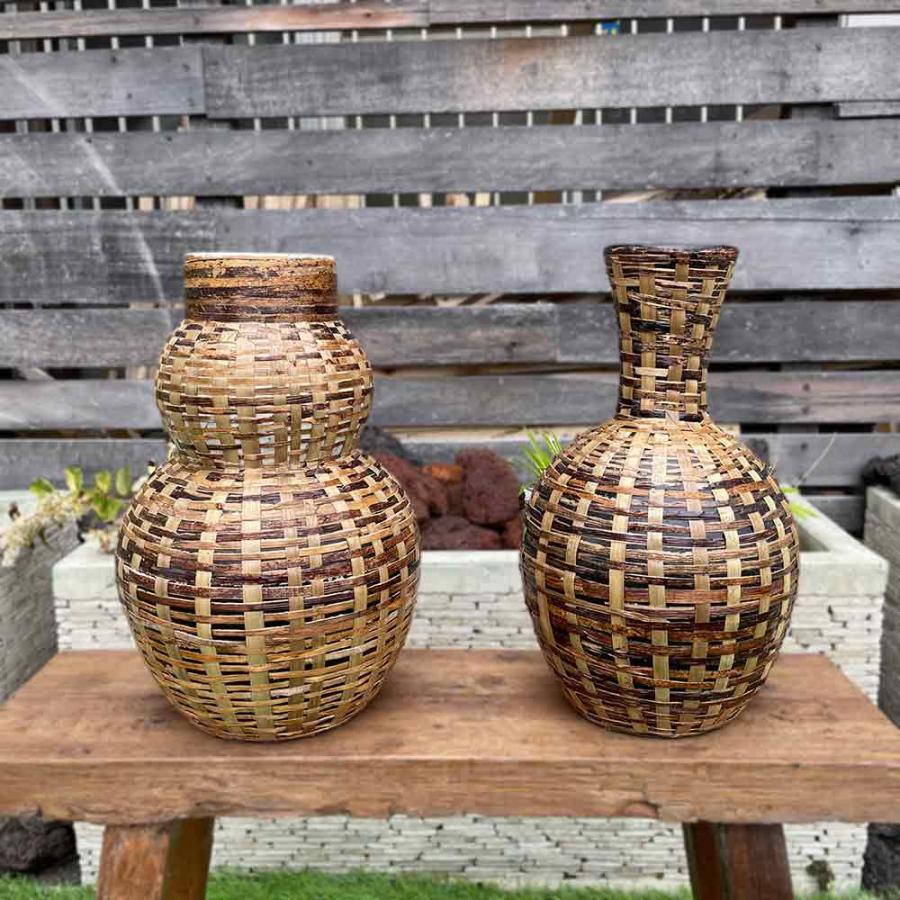 アジアン 壺 ツボ フラワーポット 花瓶 トレイ付き H40cm 2タイプ