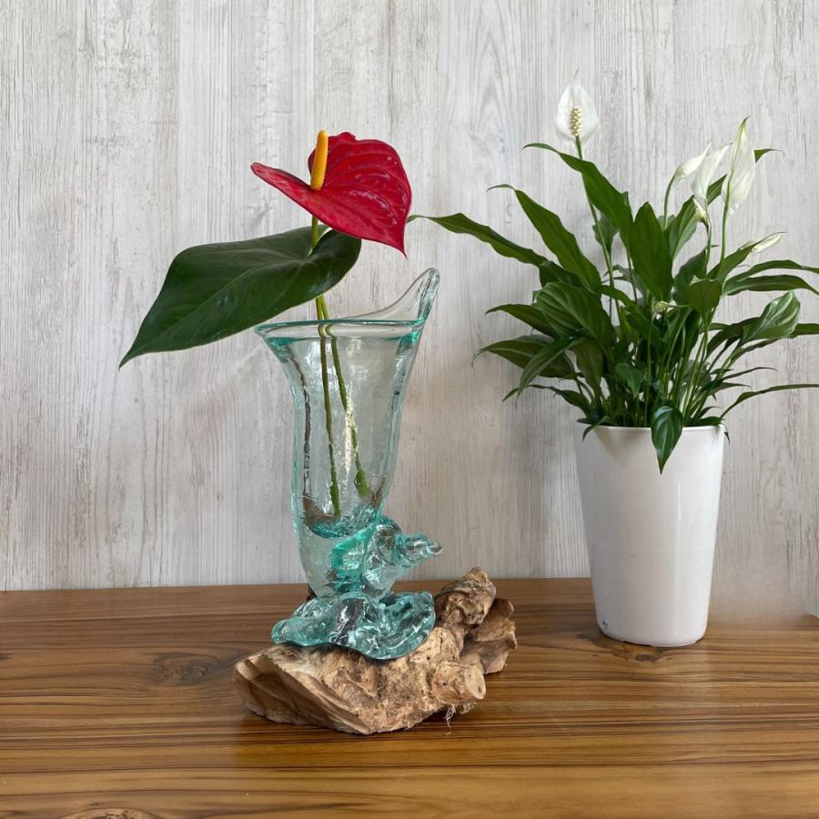 流木ガラス ドリフトウッド 置物 花瓶 フラワーベース 土台つき