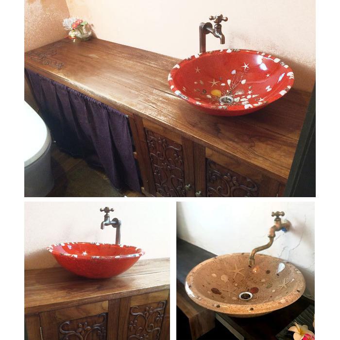 洗面ボウル 貝殻 シェル入り W34cm 3色 置き型 埋め込み カクダイ