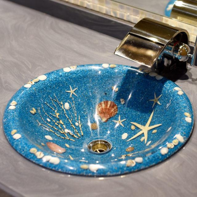 洗面ボウル 貝殻 シェル入り W34cm 3色 置き型 埋め込み カクダイ