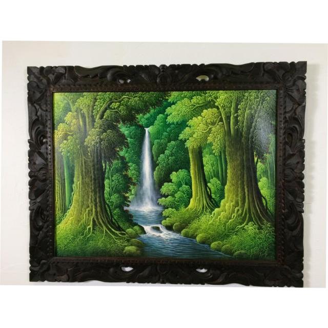 バリ絵画 森の滝 A-3 88×108 バリアート 絵 癒し 自然 風景画 バリ島
