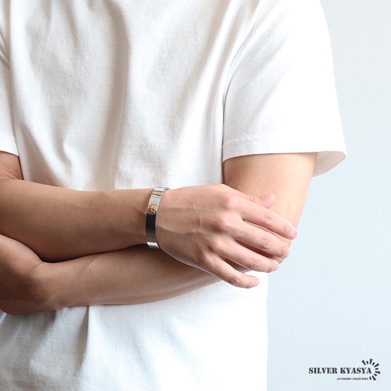 ステンレス素材 イーグルメタル 平打ちバングル ワンポイント バングル