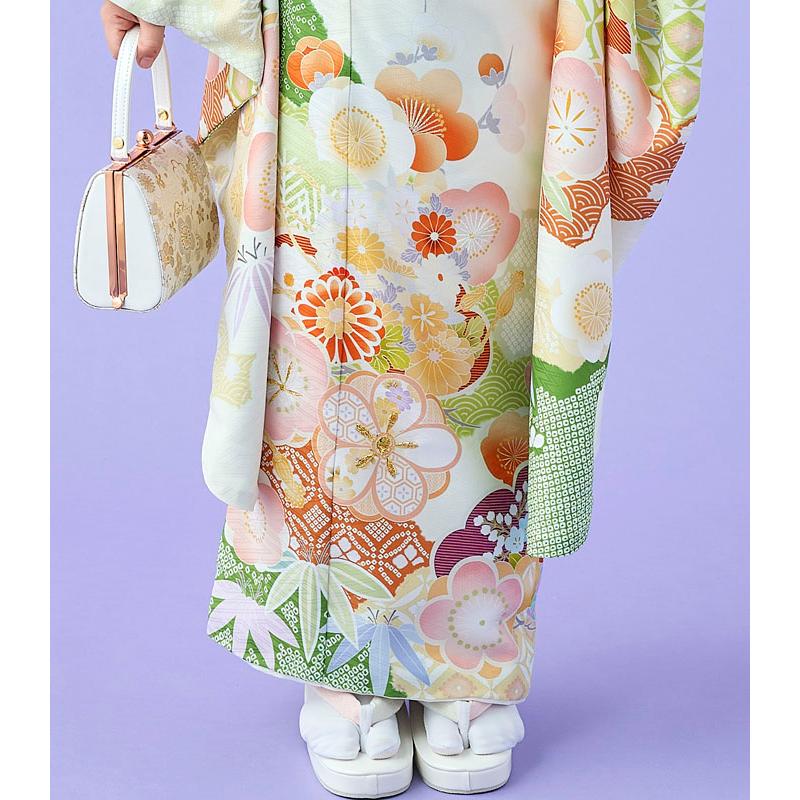 505ag8◎七五三 七歳 女児 着物&袋帯&長襦袢 金駒刺繍 籠花 牡丹菖蒲
