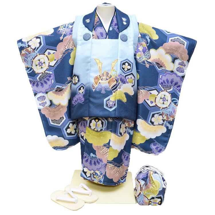 七五三 着物 3歳 男の子 被布セット 花うさぎ ブランド 水色/くすみ