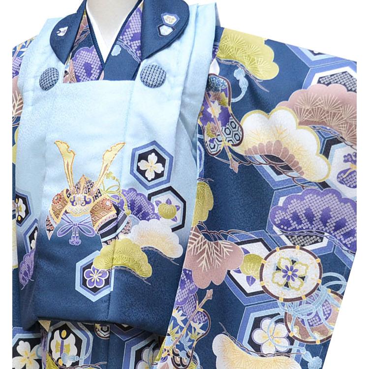 七五三 着物 3歳 男の子 被布セット 花うさぎ ブランド 水色/くすみ