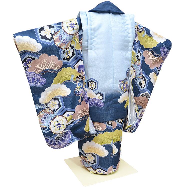 七五三 着物 3歳 男の子 被布セット 花うさぎ ブランド 水色/くすみ