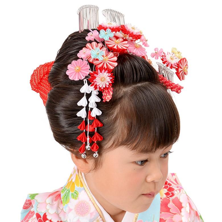 七五三 髪飾り 勝山セット かんざし・ちんころ 4点セット 赤 ピンク 花