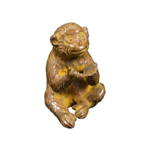 置物 干支（黄銅製）申・猿・さる・サル 子猿 座 手受 : 京都工芸舎