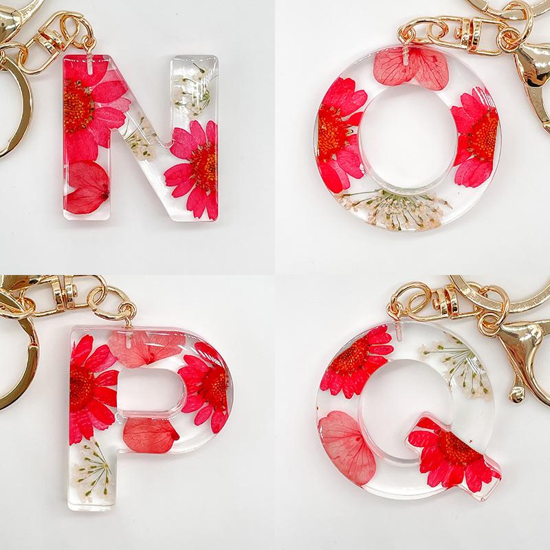 イニシャルキーホルダー レッド N〜Z ハーバリウム風 花