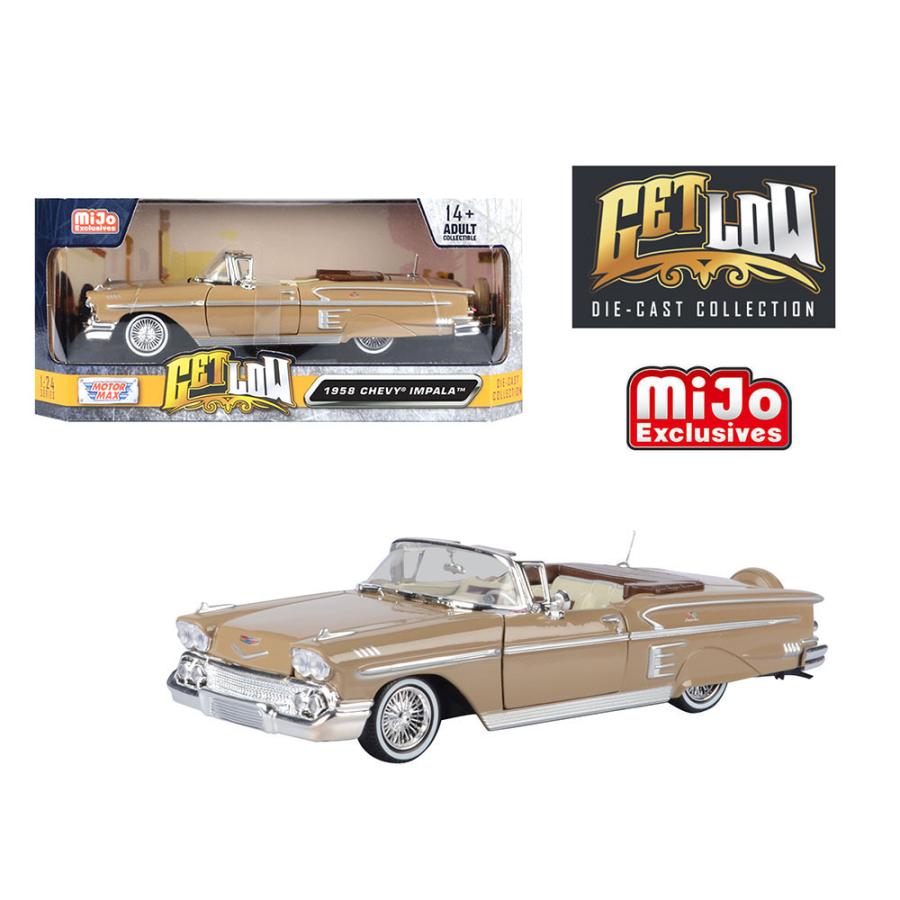 ミニカー 1/24 MOTORMAX 1958 シボレー インパラ ローライダー 金色