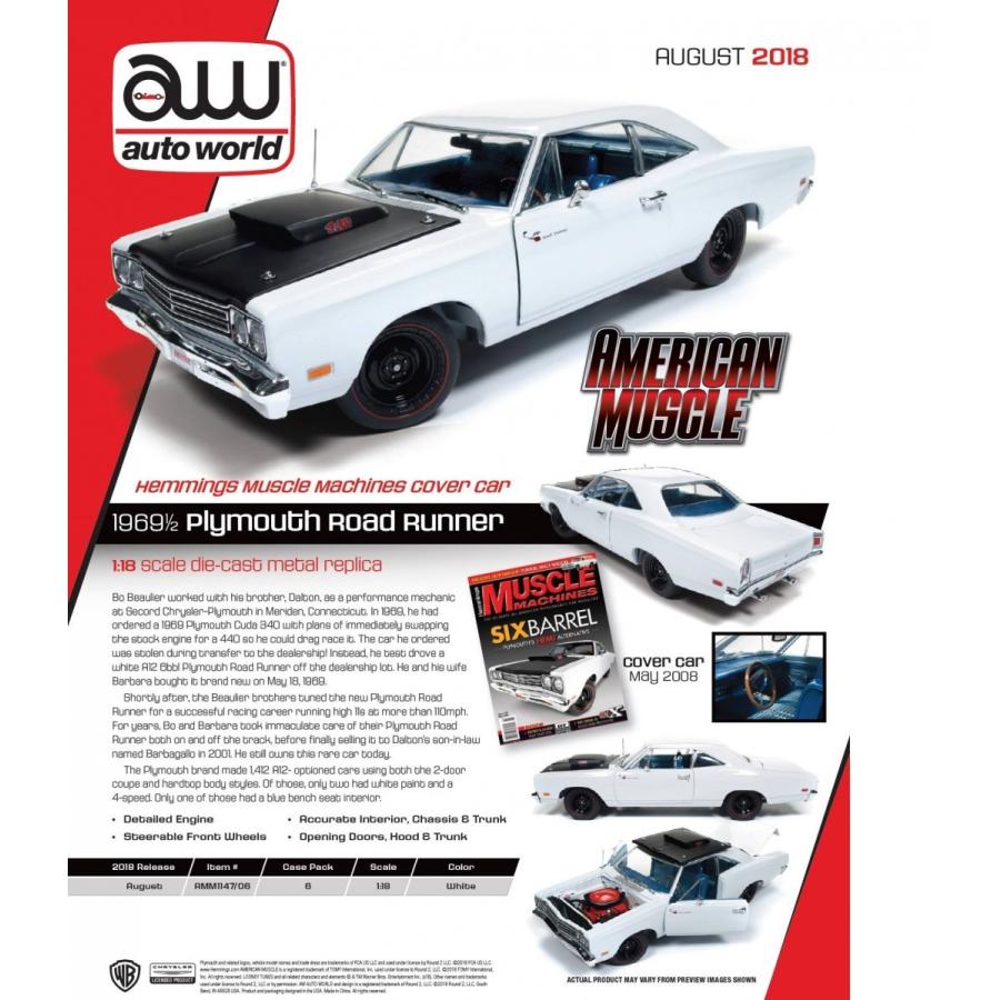 ミニカー1/18 AUTOWORLD 1969 プリムスロードランナー 白 50周年記念