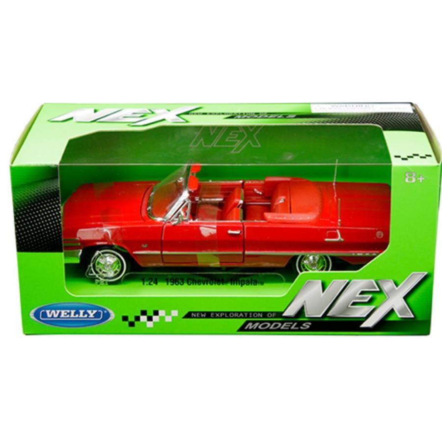 ミニカー 1/24 WELLY 1963 シボレー インパラ コンバーチブル 赤色