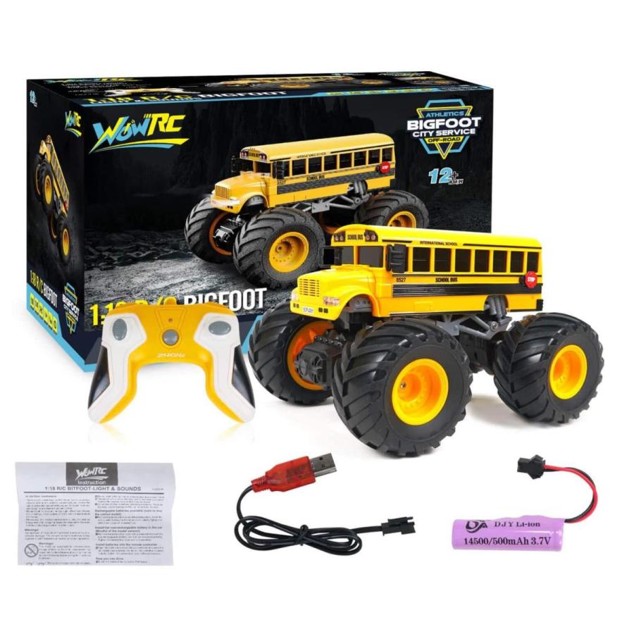 ラジコン WOWRC 1/18 ラジコン モンスタトラック スクールバス LED