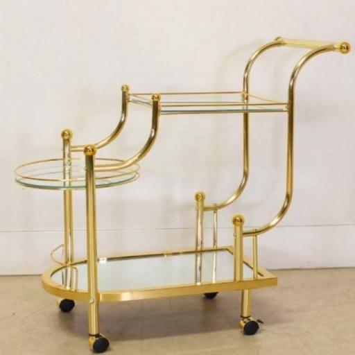 おしゃれ ワゴン キャスター付 ゴールド トロリー ミラー 3段