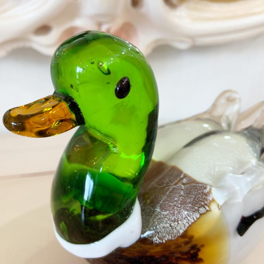 ガラスの置物 カモ 鴨 アンティーク オーナメント ガラス雑貨 オブジェ