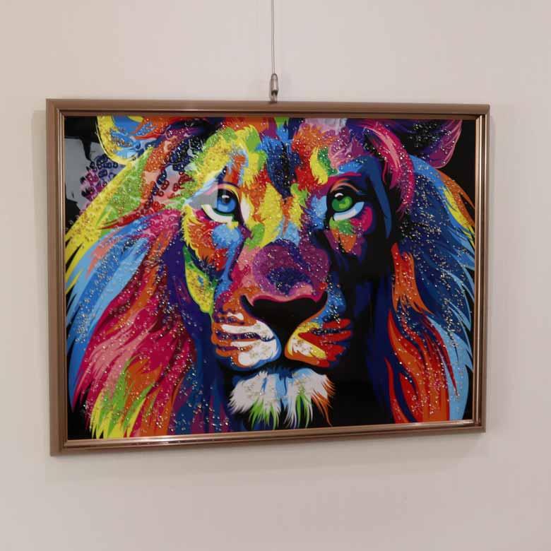 アートフレーム ライオン 絵画 キラキラアート ゴールドフレーム