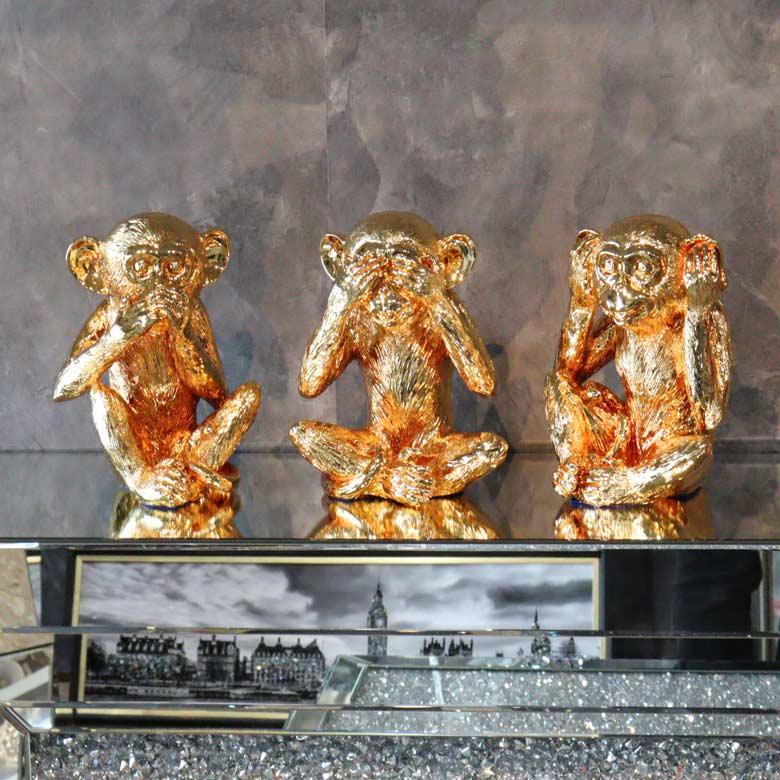 モンキー3点セット オブジェ 置物 ゴールド 風水 金運 縁起物 見ざる