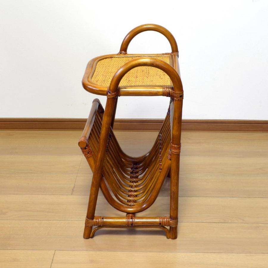 軽量ラタン テーブル付きマガジンラック 両面 手作り サイドテーブル