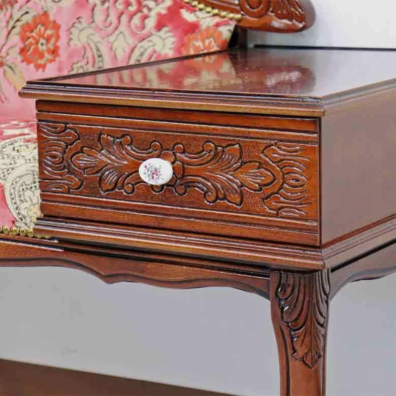 イタリア テレフォンベンチ ソファ 木製 ピンク・金華山 完成品 猫脚