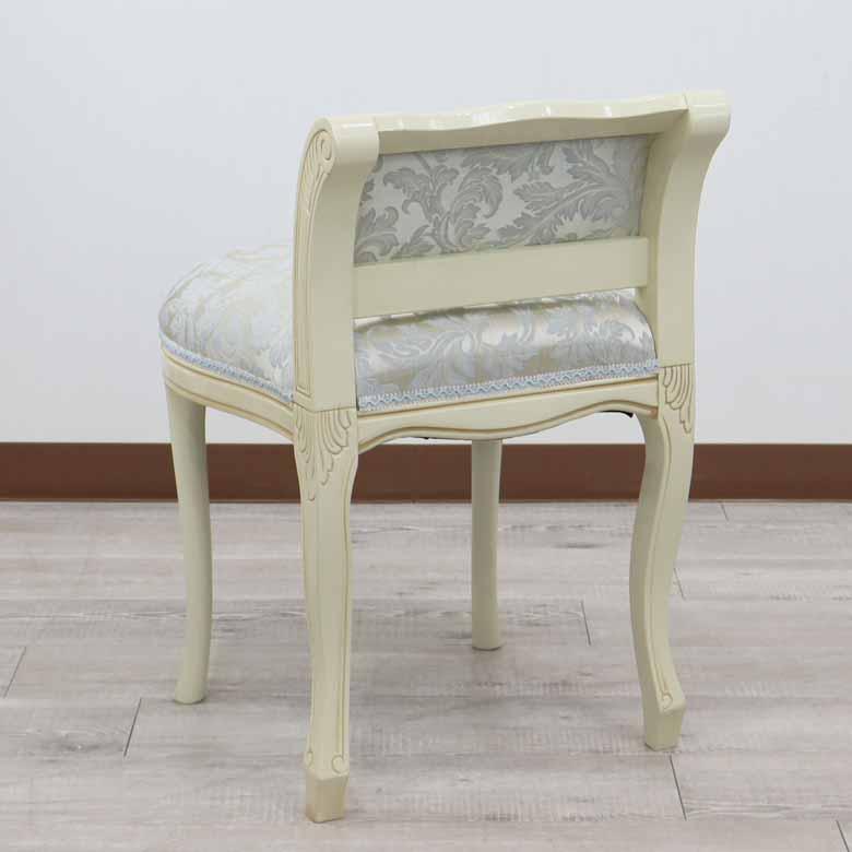 イタリア 背付き スツール 猫脚 ブルー・アラベスク ホワイト