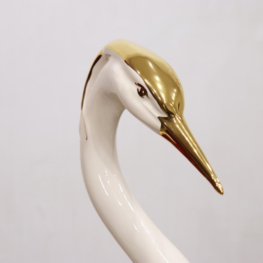 陶器 動物 鶴 置物 イタリア製 タンチョウ ツル 完成品 ヨーロピアン