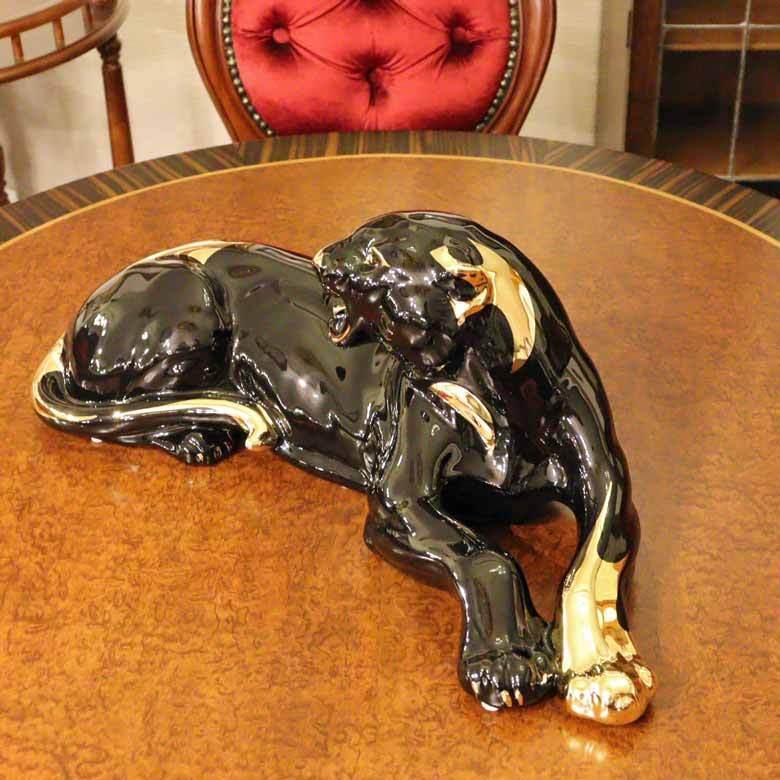 陶器 動物 ヒョウ 置物 イタリア製 レオパード 豹 完成品 ヨーロピアン
