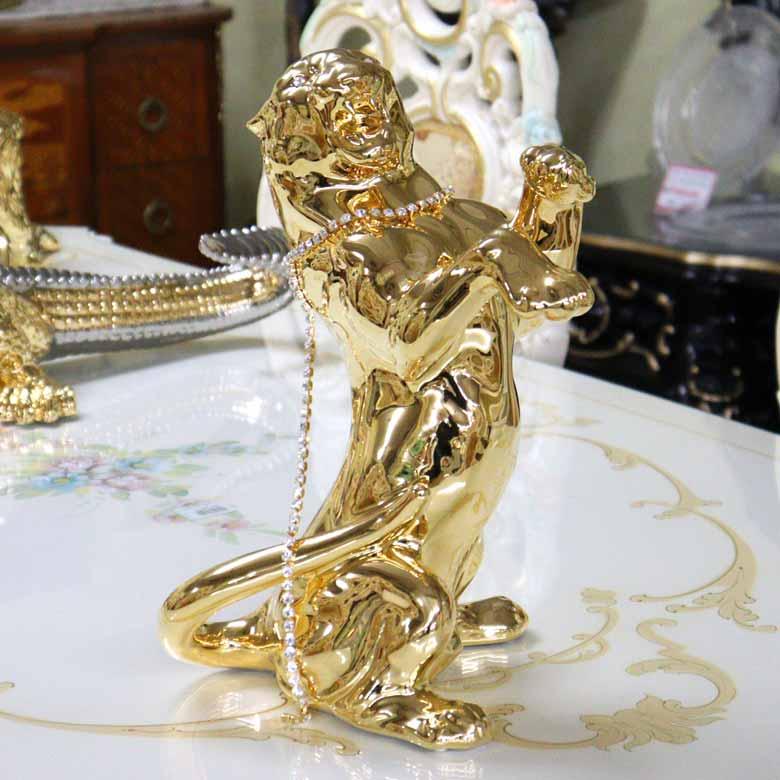 陶器 動物 タイガー トラ ゴールド 置物 イタリア製 完成品 アニマル