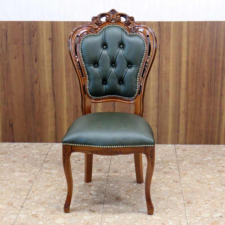 ダイニングチェア 本革 おしゃれ 木製 完成品 本皮 グリーン 猫脚