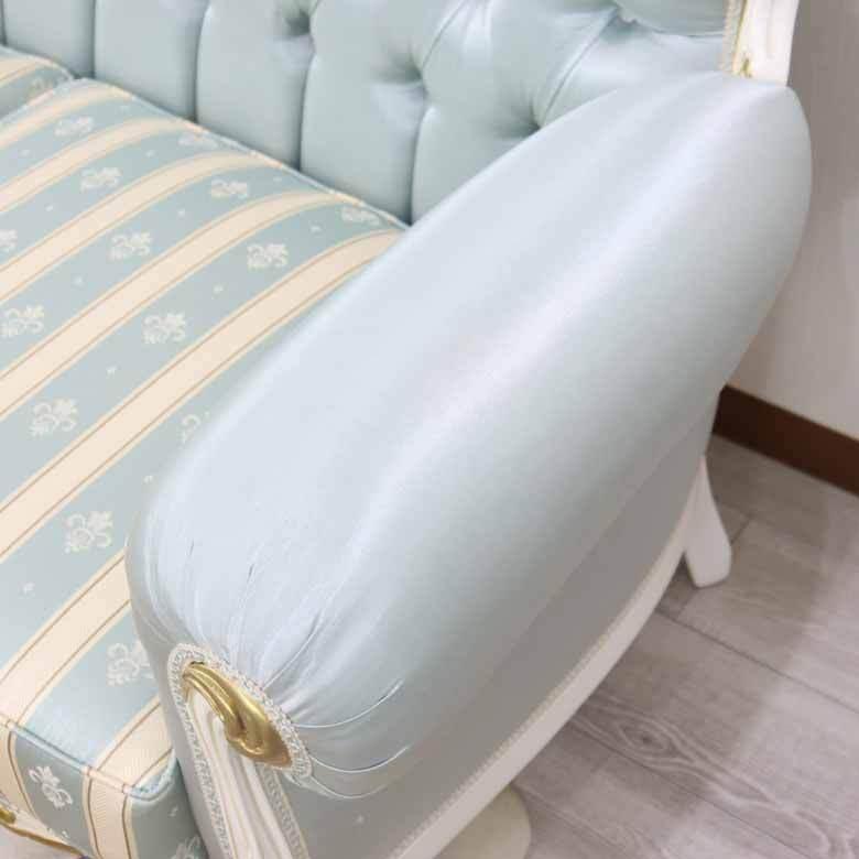 イタリア 2Pソファ ターコイズブルー 二人掛け ソファ 白家具 猫脚