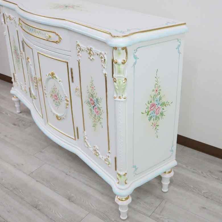 ロココ調 サイドボード キャビネット 白家具 アンティーク エレガント