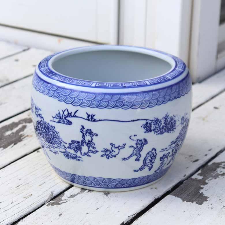 水鉢 鳥獣戯画 7号 ミニ火鉢 鉢カバー プランターカバー プランター