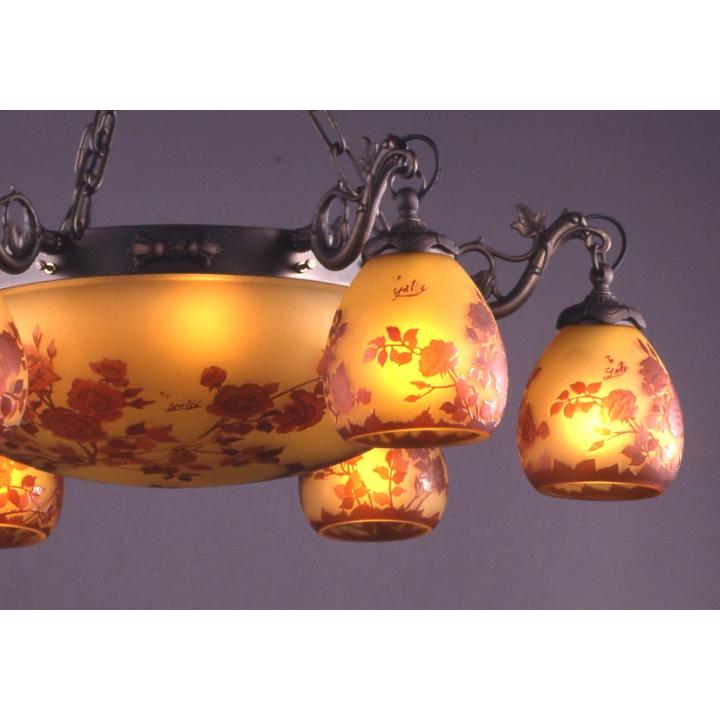 シャンデリア アンティーク調 10灯 照明 ガレ ガレ風 レッドローズ