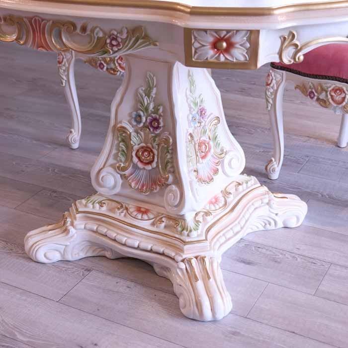 ロココ調 ダイニングテーブル 120cm クラック仕上げ 白家具