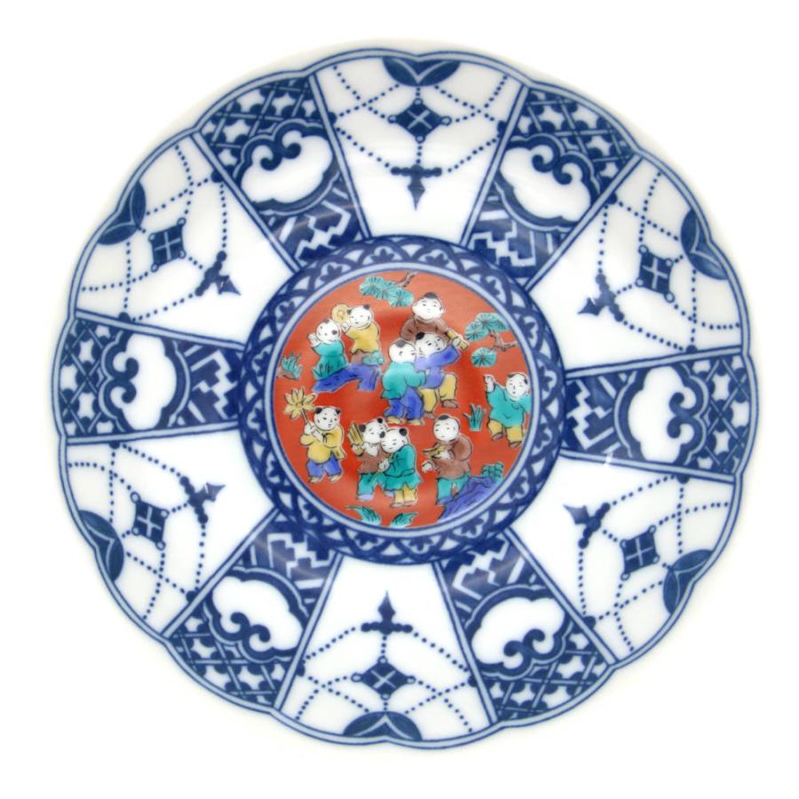 九谷焼 青風窯4号皿揃（5枚セット） 瓔珞紋時代画風SH-01 : 北山堂