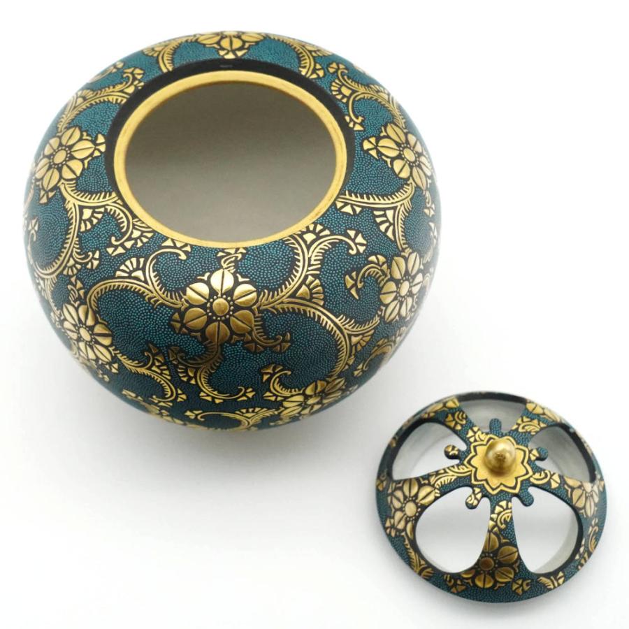 九谷焼 仲田錦玉（二代目）九谷焼香炉 渦打青粒鉄仙二重唐草 : 北山堂