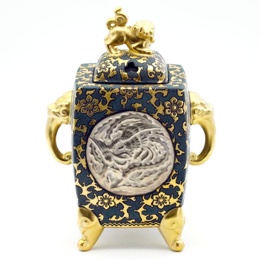 K1874 香炉 仲田錦玉作 金襴手 花詰図 九谷焼 香道具 共箱＃＃