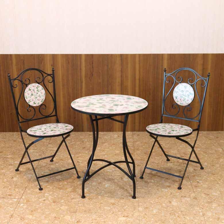 ガーデンテーブルセット アイアン ローズ/薔薇 3点セット : インテリア